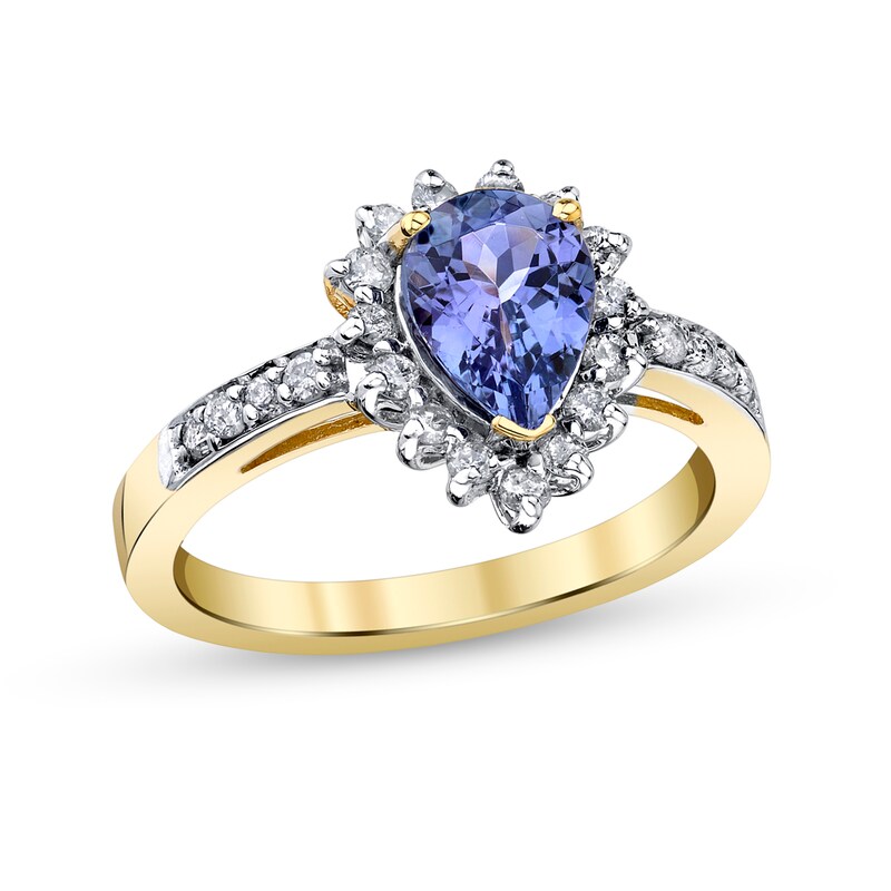 Main Image 1 of Pear-Shaped Tanzanite and 1/3 CT. T.W. Diamond Shadow Frame Ring in 14K Gold