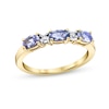 Thumbnail Image 0 of Sideways Oval Tanzanite and 1/20 CT. T.W. Diamond Three Stone Alternating Band in 14K Gold