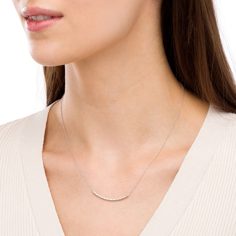 Main Image 2 of 1/6 CT. T.W. Baguette and Round Diamond Curved Bar Necklace in 10K White Gold