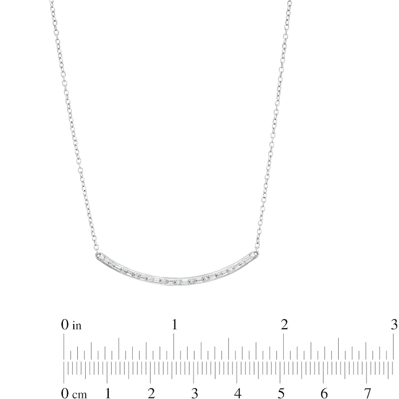 Main Image 3 of 1/6 CT. T.W. Baguette and Round Diamond Curved Bar Necklace in 10K White Gold