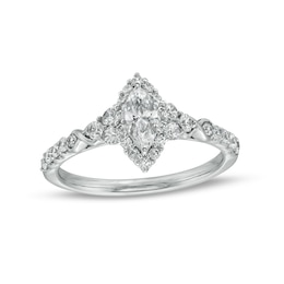 3/4 CT. T.W. Marquise Diamond Frame Tri-Sides Engagement Ring in 14K White Gold (I/I2)
