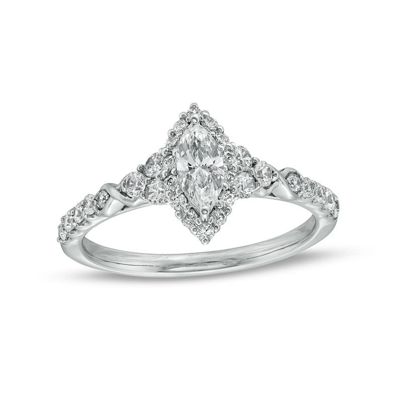 Main Image 1 of 3/4 CT. T.W. Marquise Diamond Frame Tri-Sides Engagement Ring in 14K White Gold (I/I2)