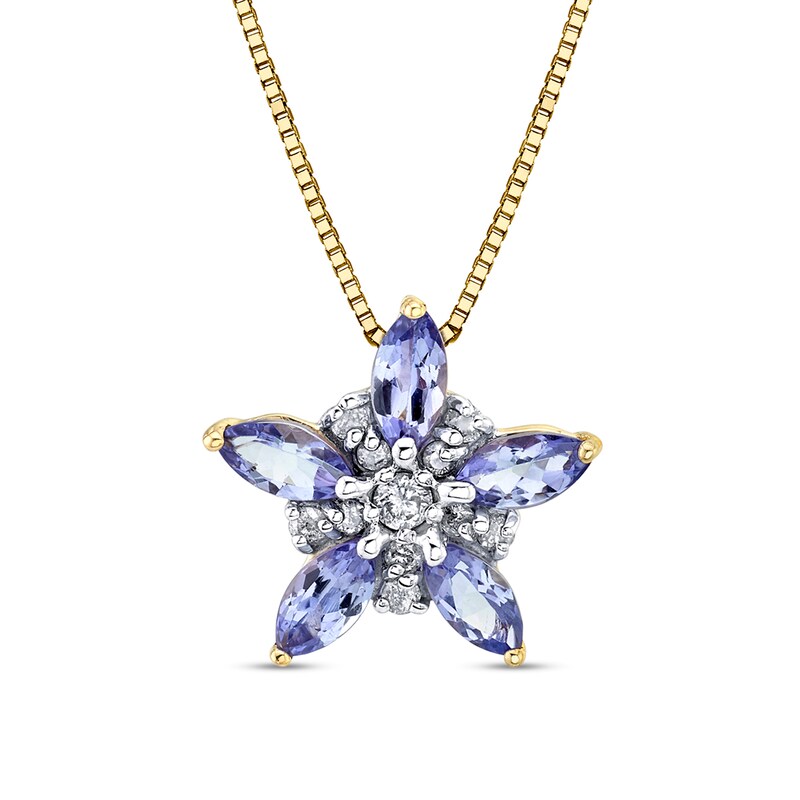 Main Image 1 of Marquise Tanzanite and 1/10 CT. T.W. Diamond Star Flower Pendant in 14K Gold