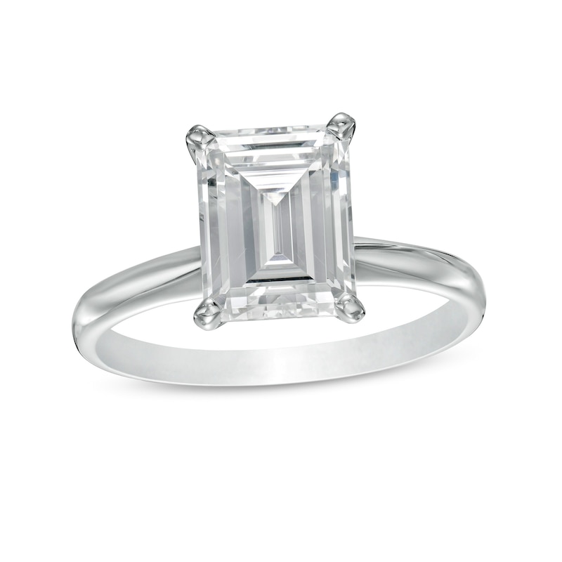 Main Image 1 of 3 CT. Certified Emerald-Cut Lab-Grown Diamond Solitaire Engagement Ring in 14K White Gold (F/VS2)