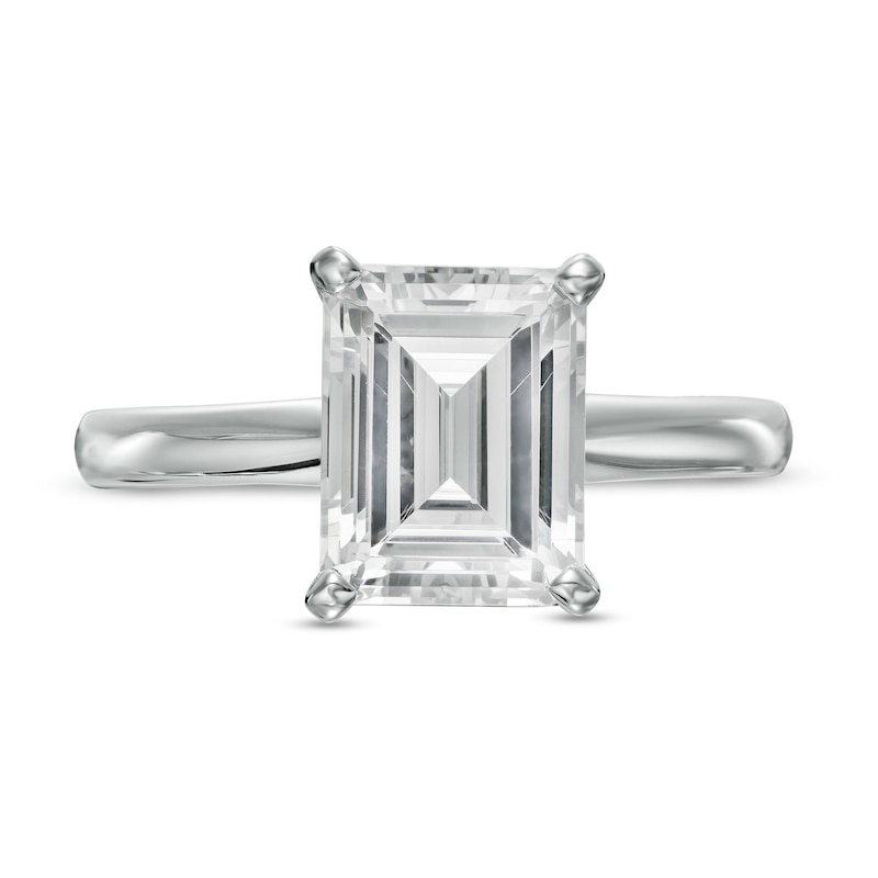 Main Image 4 of 3 CT. Certified Emerald-Cut Lab-Grown Diamond Solitaire Engagement Ring in 14K White Gold (F/VS2)