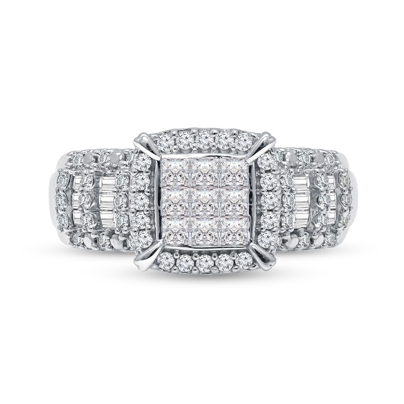 Main Image 3 of 1 CT. T.W. Composite Princess-Cut Diamond Frame Engagement Ring in 14K White Gold
