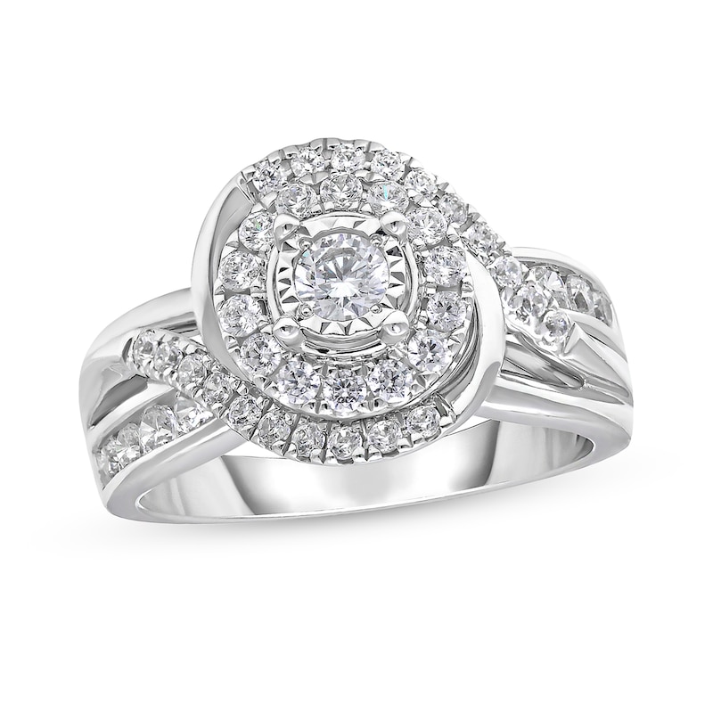 1 CT. T.W. Diamond Frame Bypass Engagement Ring in 14K White Gold