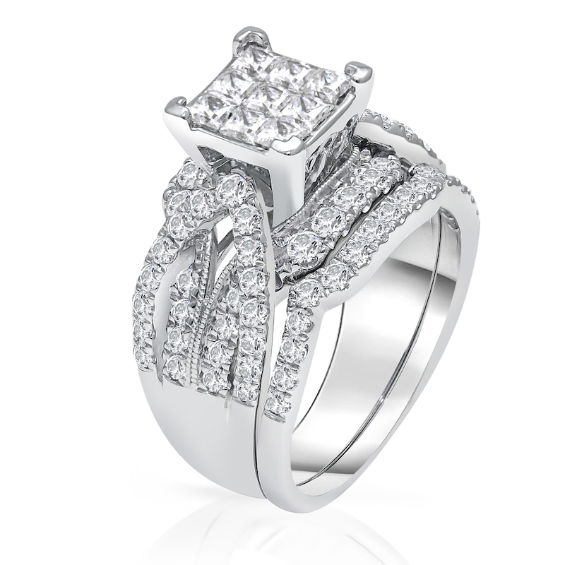 2 CT.T.W. Composite Diamond Multi-Row Engagement Ring in 14K White Gold