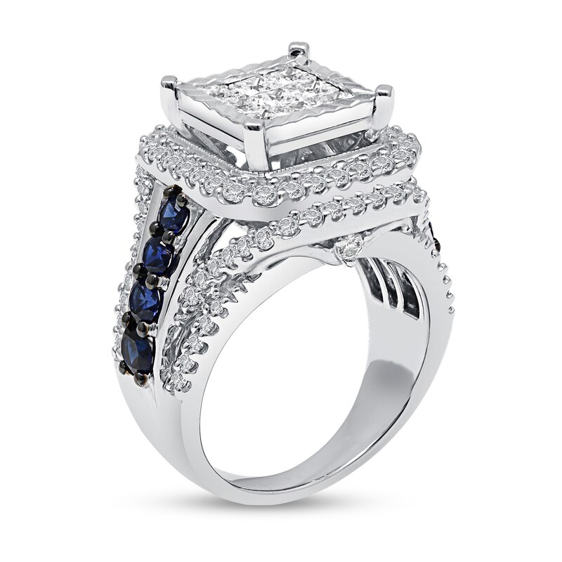 Main Image 2 of 2-7/8 CT. T.W. Composite Diamond and Blue Lab-Created Sapphire Square Frame Engagement Ring in 14K White Gold