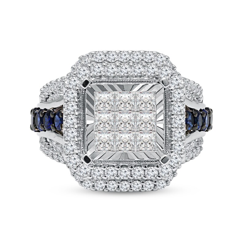 Main Image 3 of 2-7/8 CT. T.W. Composite Diamond and Blue Lab-Created Sapphire Square Frame Engagement Ring in 14K White Gold