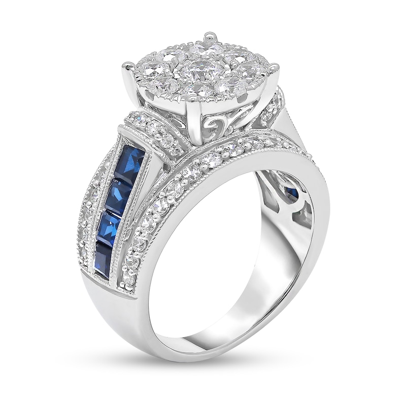 2 CT. T.W. Composite Diamond and Blue Princess-Cut Lab-Created Sapphire Engagement Ring in 14K White Gold