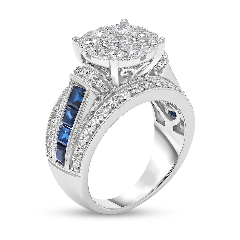 Main Image 2 of 2 CT. T.W. Composite Diamond and Blue Princess-Cut Lab-Created Sapphire Engagement Ring in 14K White Gold