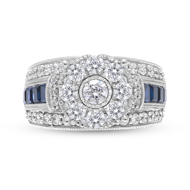 2 CT. T.W. Composite Diamond and Blue Princess-Cut Lab-Created Sapphire Engagement Ring in 14K White Gold