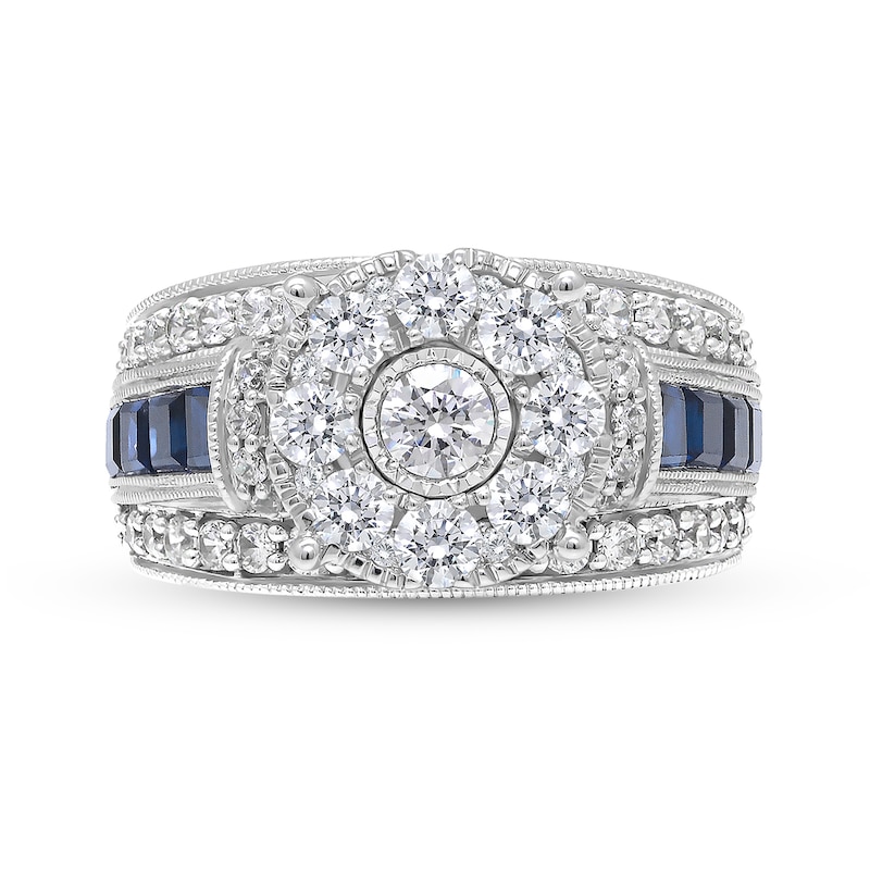 Main Image 3 of 2 CT. T.W. Composite Diamond and Blue Princess-Cut Lab-Created Sapphire Engagement Ring in 14K White Gold