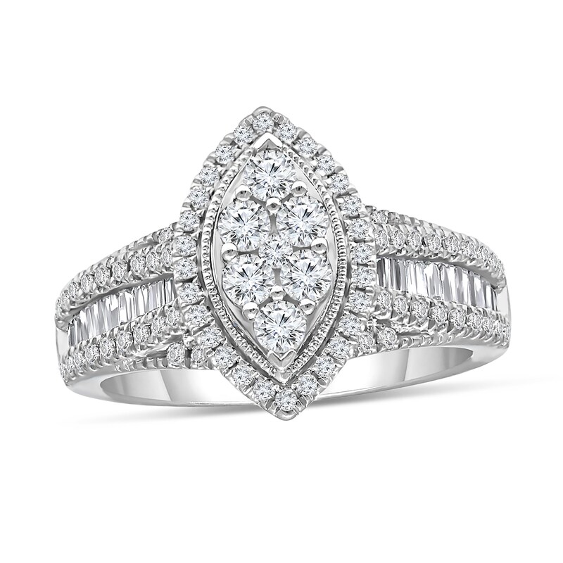 Main Image 1 of 1 CT. Composite Diamond Marquise Frame Engagement Ring in 14K White Gold