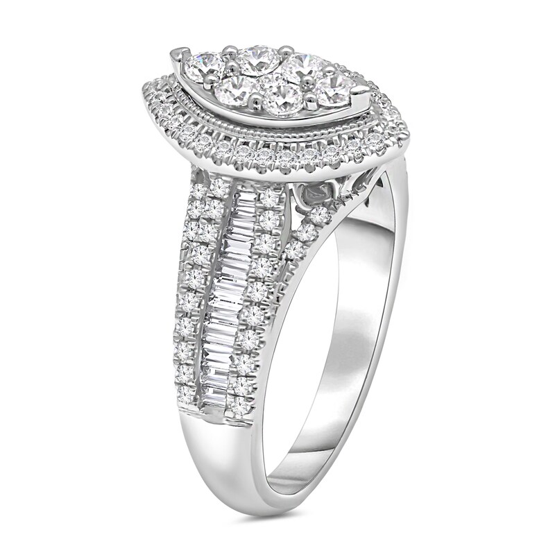 Main Image 2 of 1 CT. Composite Diamond Marquise Frame Engagement Ring in 14K White Gold