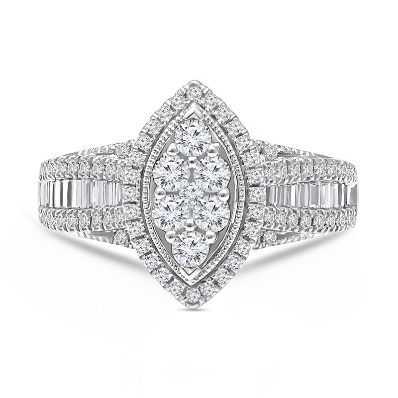 Main Image 3 of 1 CT. Composite Diamond Marquise Frame Engagement Ring in 14K White Gold