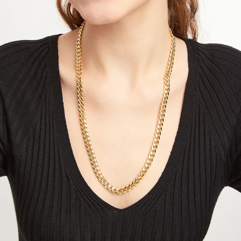 Main Image 2 of 7.8mm Cuban Curb Chain Necklace in Hollow 10K Gold - 24"