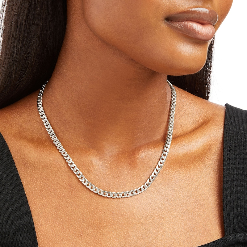 Main Image 2 of 5.5mm Cuban Curb Chain Necklace in Hollow 10K White Gold - 22"