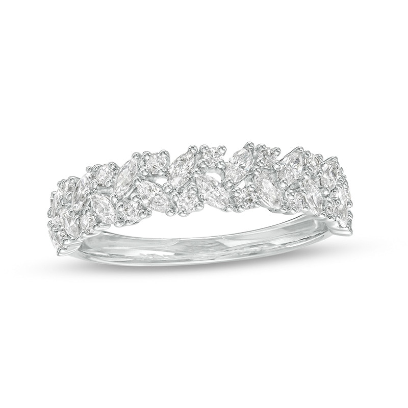 Main Image 1 of 5/8 CT. T.W. Marquise and Round Diamond Scatter Double Row Anniversary Band in 10K White Gold
