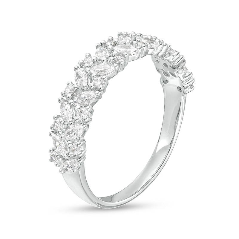 Main Image 2 of 5/8 CT. T.W. Marquise and Round Diamond Scatter Double Row Anniversary Band in 10K White Gold