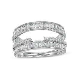 1-1/4 CT. T.W. Baguette and Round Diamond Alternating Double Row Solitaire Enhancer in 14K White Gold