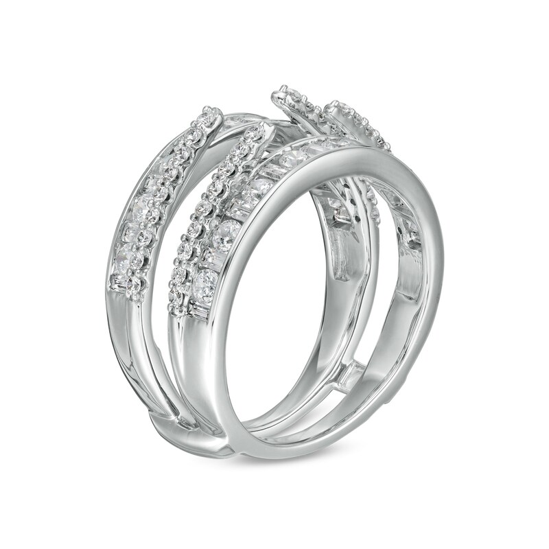 Main Image 2 of 1-1/4 CT. T.W. Baguette and Round Diamond Alternating Double Row Solitaire Enhancer in 14K White Gold