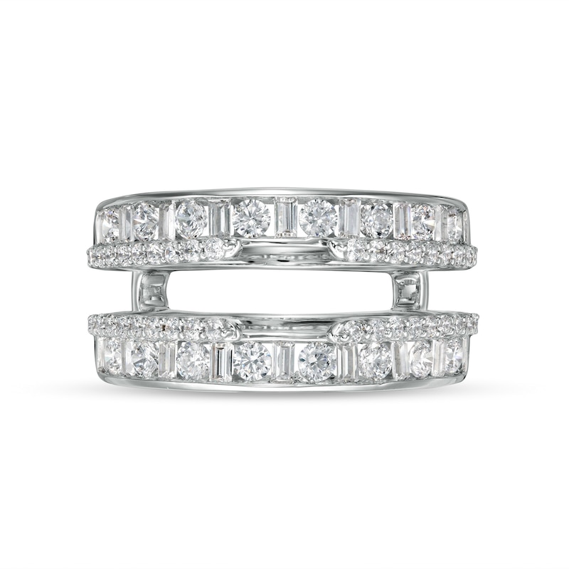 Main Image 3 of 1-1/4 CT. T.W. Baguette and Round Diamond Alternating Double Row Solitaire Enhancer in 14K White Gold