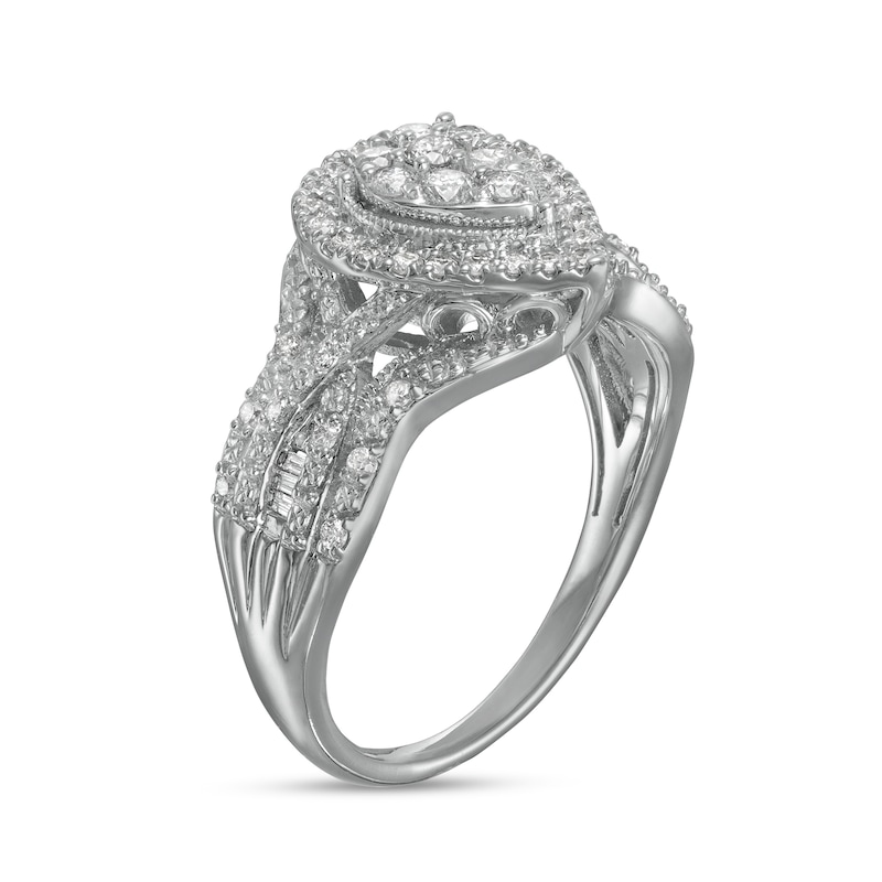 1/2 CT. T.W. Composite Pear-Shaped Diamond Frame Vintage-Style Engagement Ring in 10K White Gold