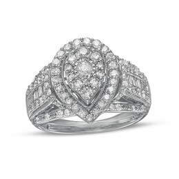 1 CT. T.W. Composite Pear-Shaped Diamond Frame Vintage-Style Engagement Ring in 10K White Gold