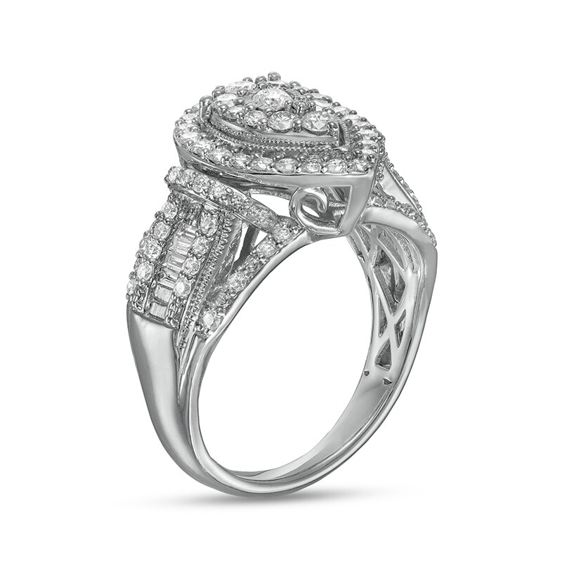 1 CT. T.W. Pear-Shaped Multi-Diamond Frame Vintage-Style Engagement Ring in 10K White Gold