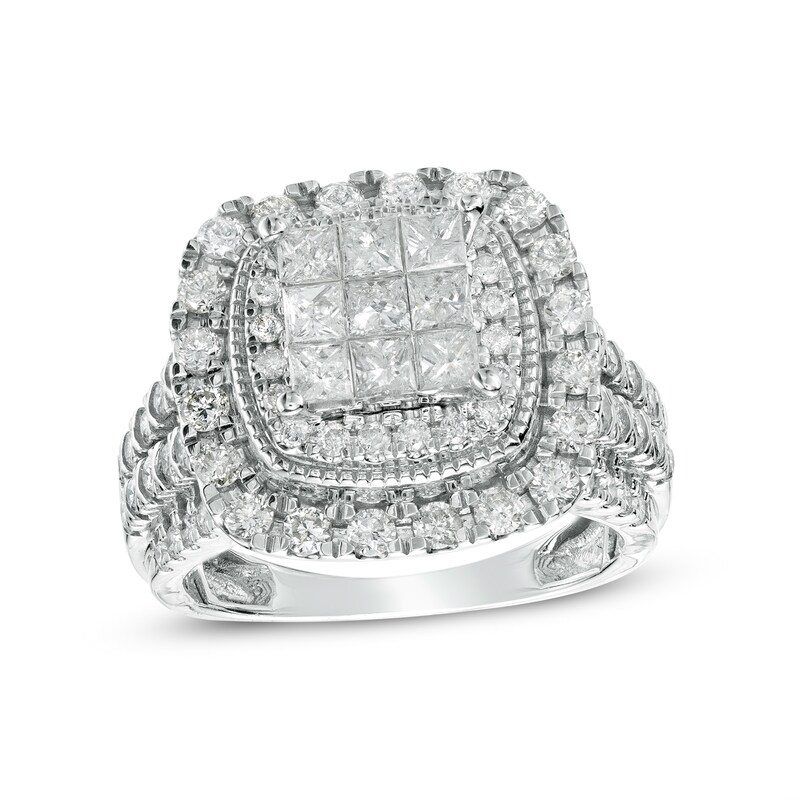 2 CT. T.W. Princess-Cut Composite Diamond Frame Vintage-Style Engagement Ring in 10K White Gold