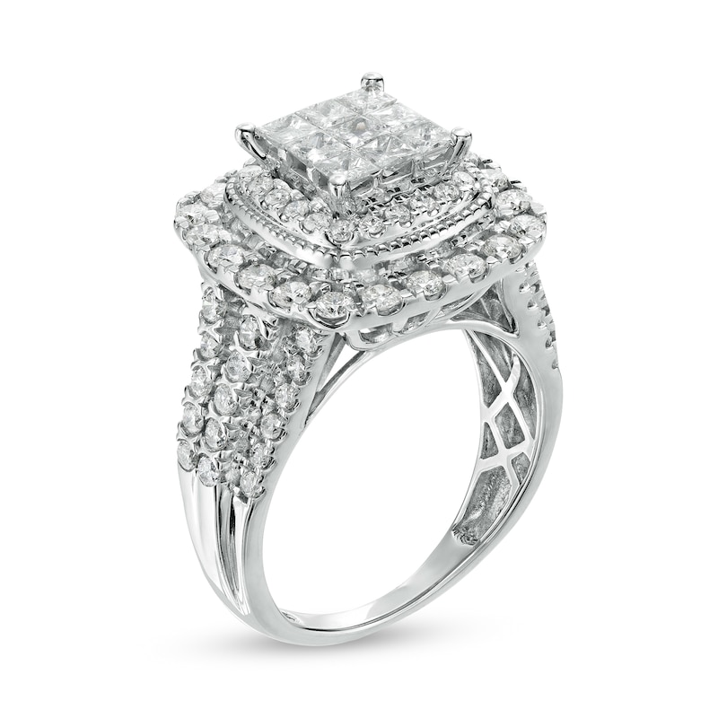 2 CT. T.W. Princess-Cut Composite Diamond Frame Vintage-Style Engagement Ring in 10K White Gold
