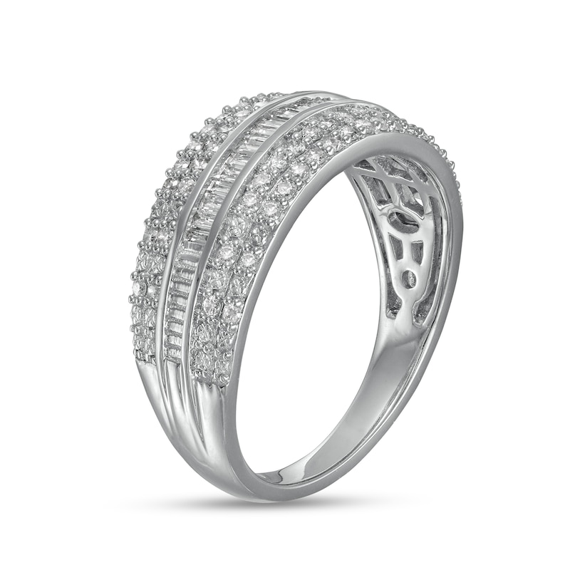 1/2 CT. T.W. Baguette and Round Diamond Multi-Row Anniversary Band in 10K White Gold
