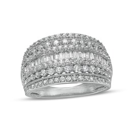 1 CT. T.W. Baguette and round Diamond Vintage-Style Multi-Row Anniversary Band in 10K White Gold