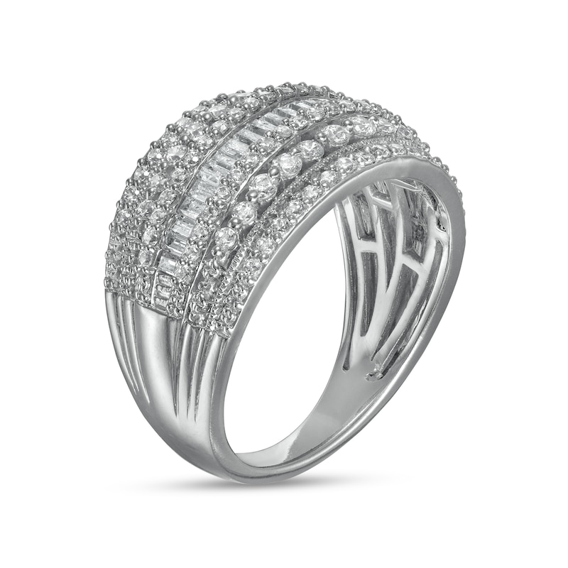 1 CT. T.W. Baguette and round Diamond Vintage-Style Multi-Row Anniversary Band in 10K White Gold