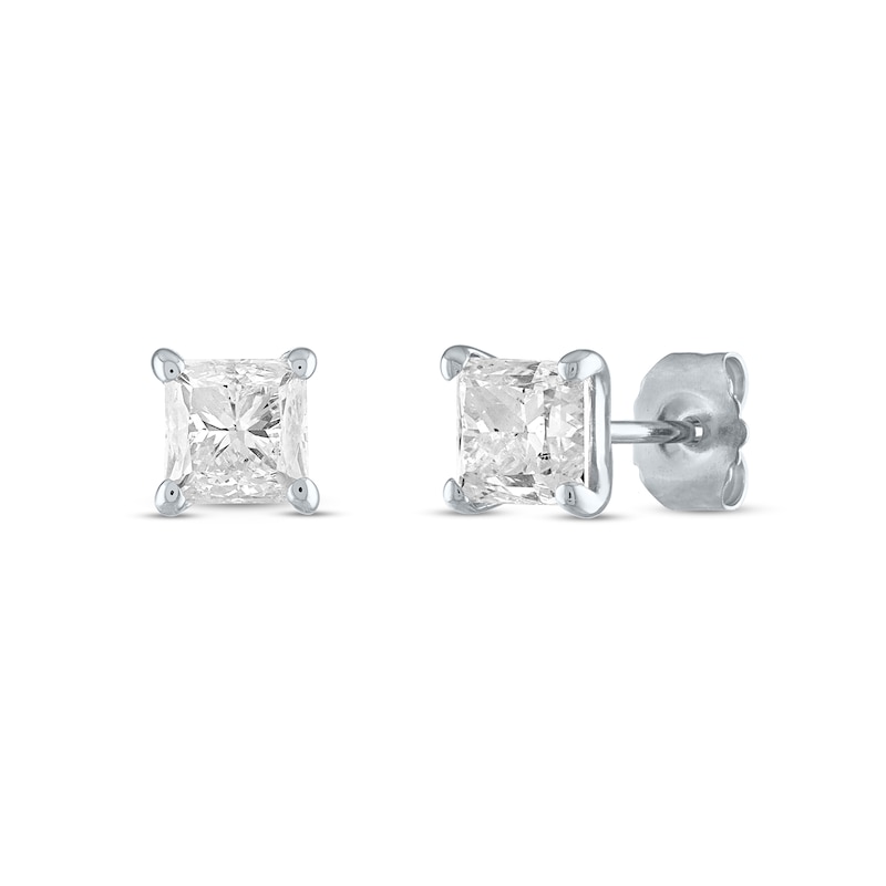 3/8 CT. T.W. Princess-Cut Diamond Solitaire Stud Earrings in 14K White Gold (J/I3)