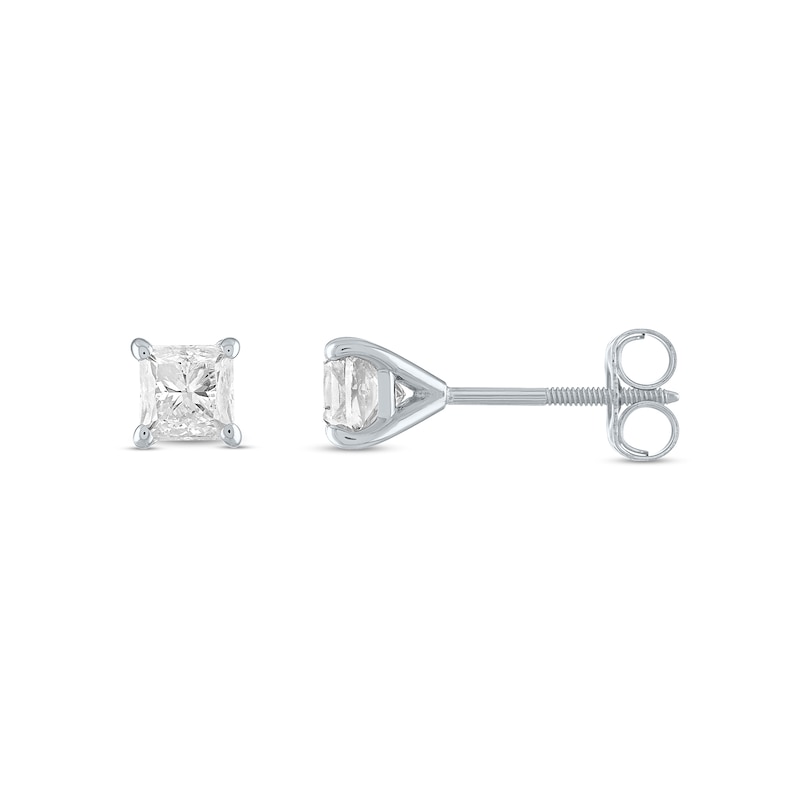 Main Image 2 of 3/8 CT. T.W. Princess-Cut Diamond Solitaire Stud Earrings in 14K White Gold (J/I3)