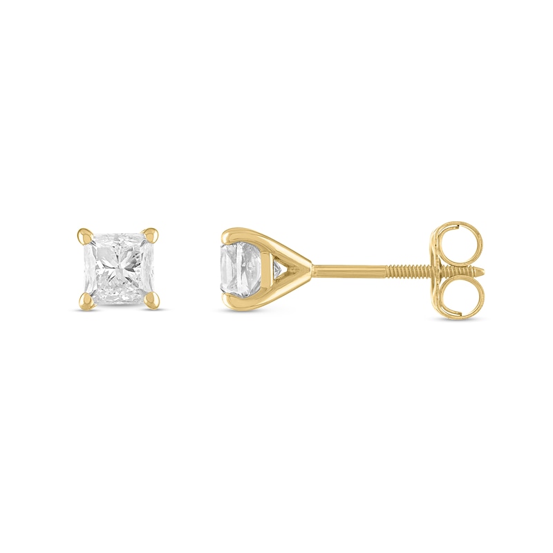 Main Image 2 of 3/8 CT. T.W. Princess-Cut Diamond Solitaire Stud Earrings in 14K Gold (J/I3)