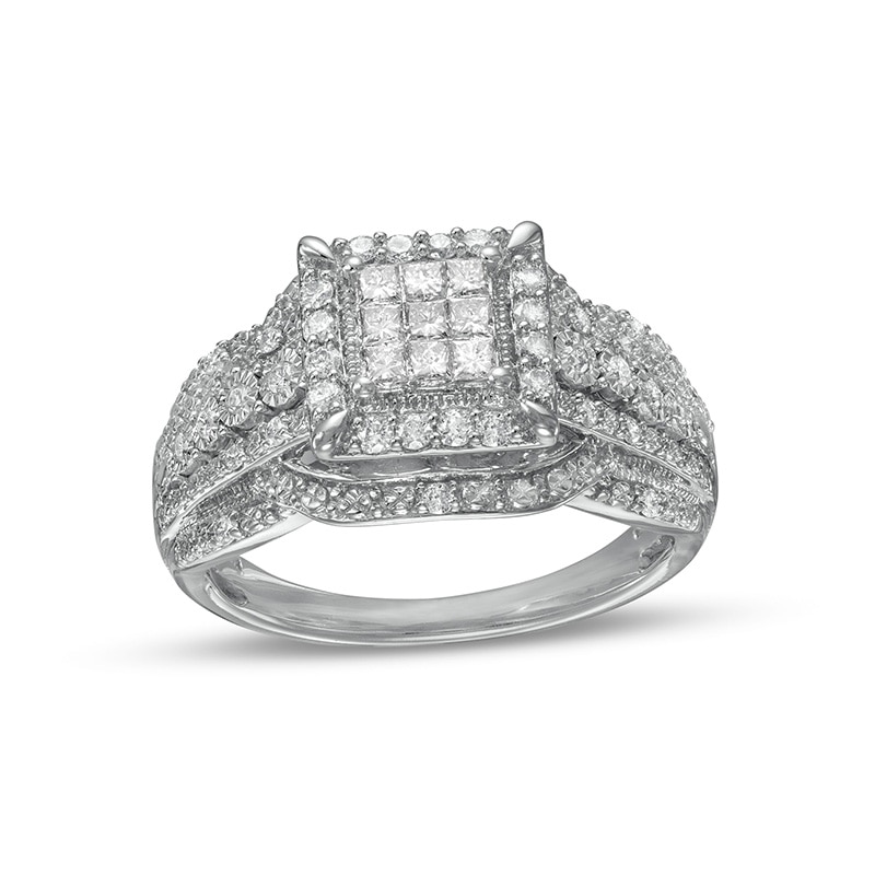 Main Image 1 of 1/2 CT. T.W. Princess-Cut Multi-Diamond Frame Vintage-Style Engagement Ring in 10K White Gold