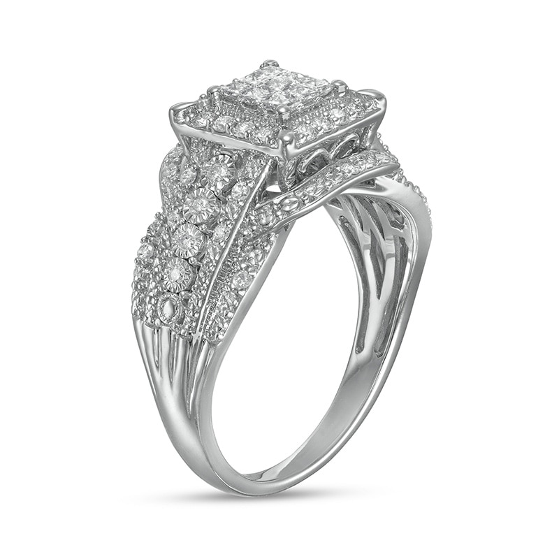 1/2 CT. T.W. Composite Princess-Cut Diamond Frame Vintage-Style Engagement Ring in 10K White Gold