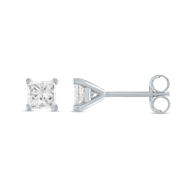 Main Image 2 of 1/2 CT. T.W. Princess-Cut Diamond Solitaire Stud Earrings in 14K White Gold (J/I3)