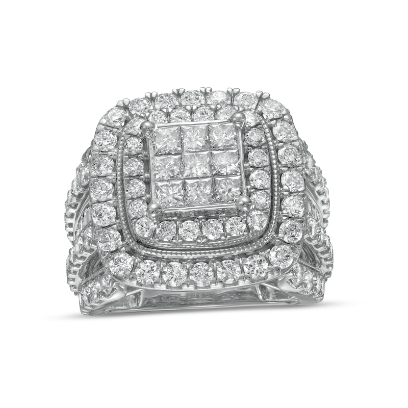 Main Image 1 of 4 CT. T.W. Composite Princess-Cut Diamond Double Frame Vintage-Style Engagement Ring in 10K White Gold