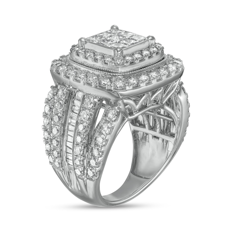 4 CT. T.W. Composite Princess-Cut Diamond Double Frame Vintage-Style Engagement Ring in 10K White Gold