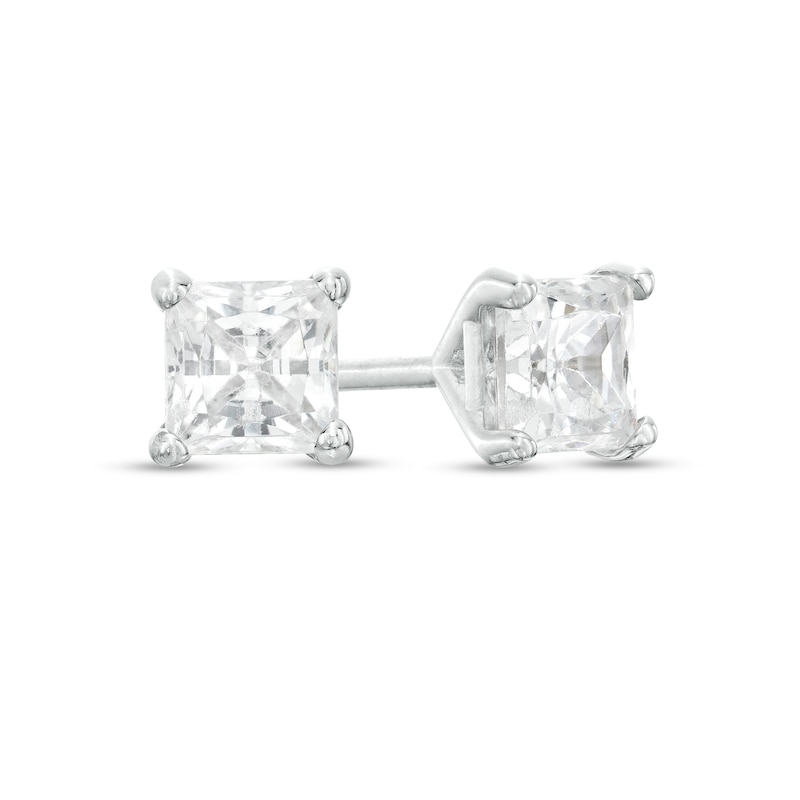 Main Image 1 of 3/4 CT. T.W. Princess-Cut Diamond Solitaire Stud Earrings in 14K White Gold (J/I3)