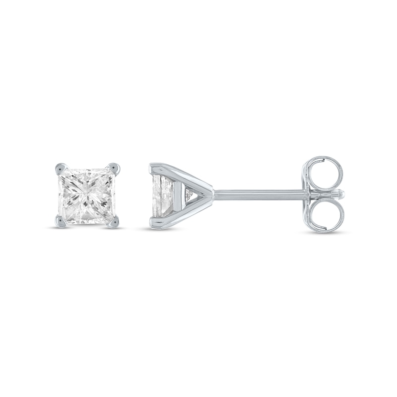 Main Image 2 of 3/4 CT. T.W. Princess-Cut Diamond Solitaire Stud Earrings in 14K White Gold (J/I3)