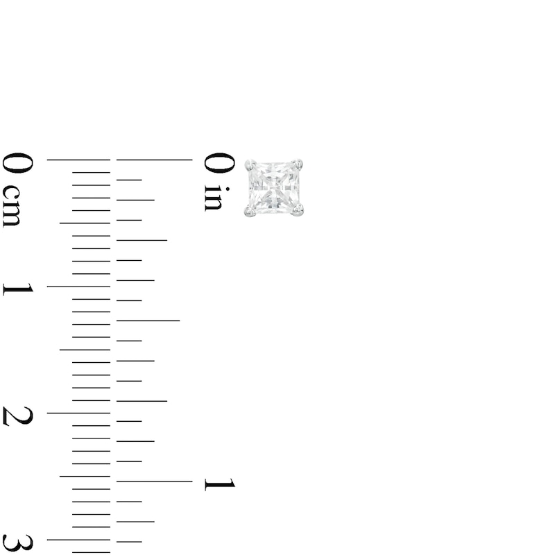 Main Image 3 of 3/4 CT. T.W. Princess-Cut Diamond Solitaire Stud Earrings in 14K White Gold (J/I3)