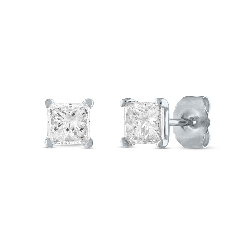 1/2 CT. T.W. Princess-Cut Diamond Solitaire Stud Earrings in 14K White ...