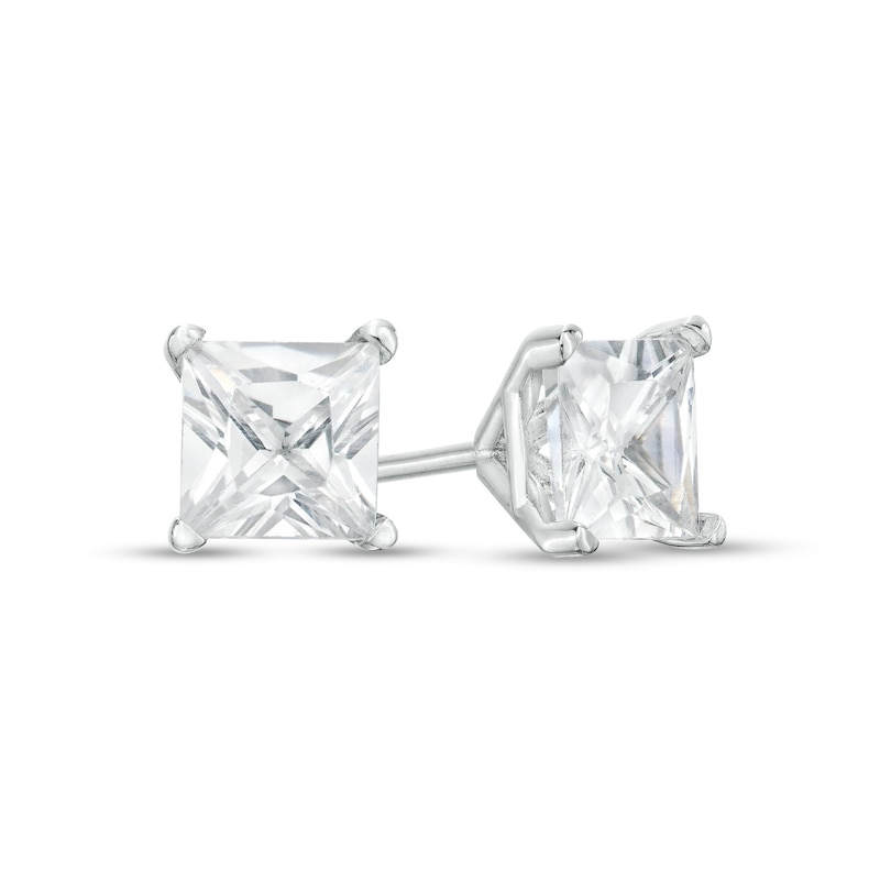 Main Image 1 of 1 CT. T.W. Princess-Cut Diamond Solitaire Stud Earrings in 14K White Gold (J/I2)