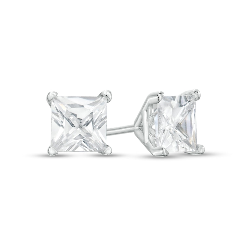 1 CT. T.W. Princess-Cut Diamond Solitaire Stud Earrings in 14K White Gold (J/I2)